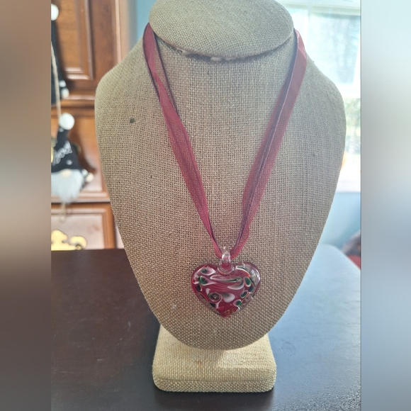 Source Unknown Jewelry - Red Murano Glass Heart Necklace